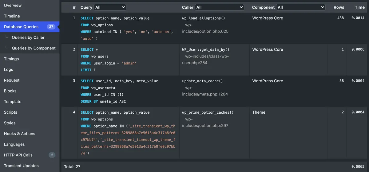 Query Monitor showing slow PHP requests linked to 502 errors