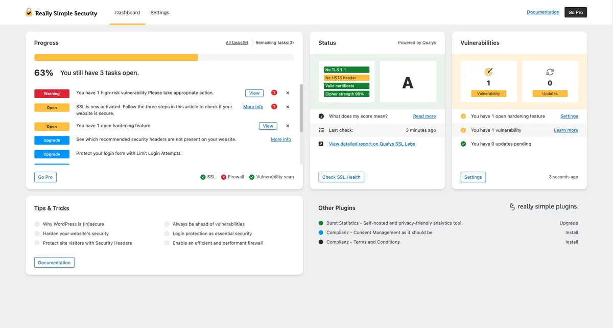 Really Simple SSL settings panel showing HTTPS enforcement options