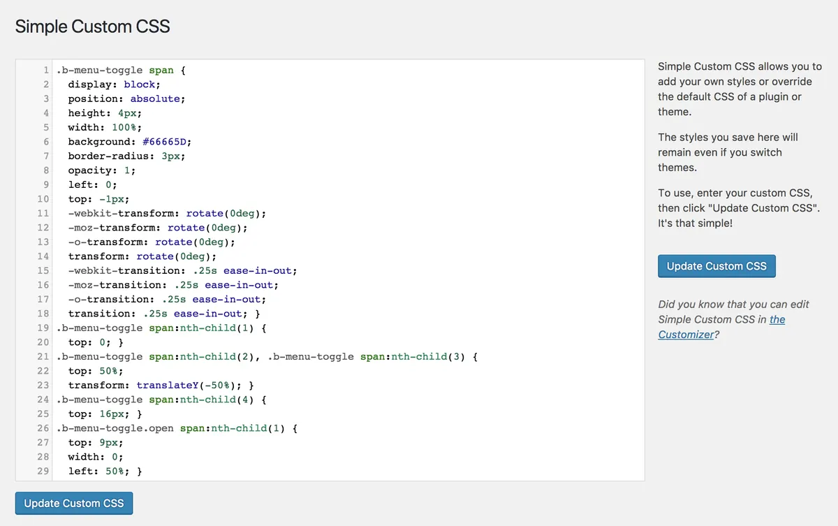 WordPress custom CSS editor
