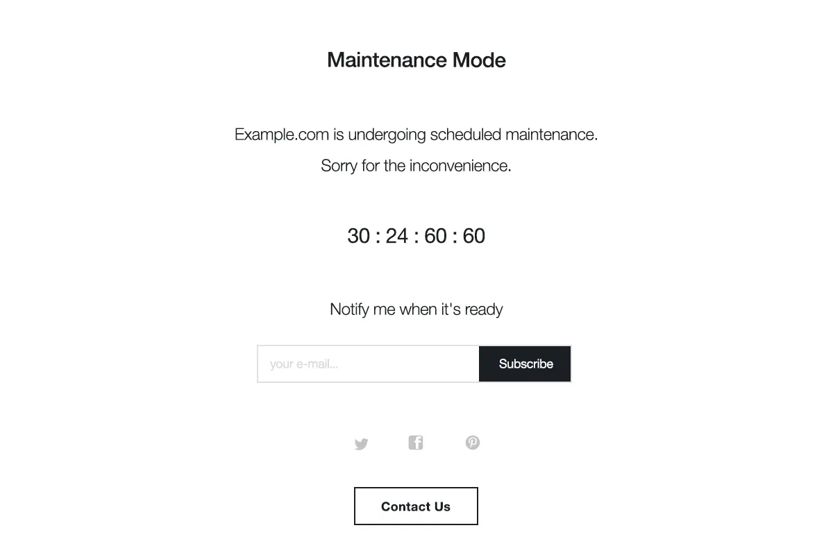 WordPress maintenance mode message shown to visitors